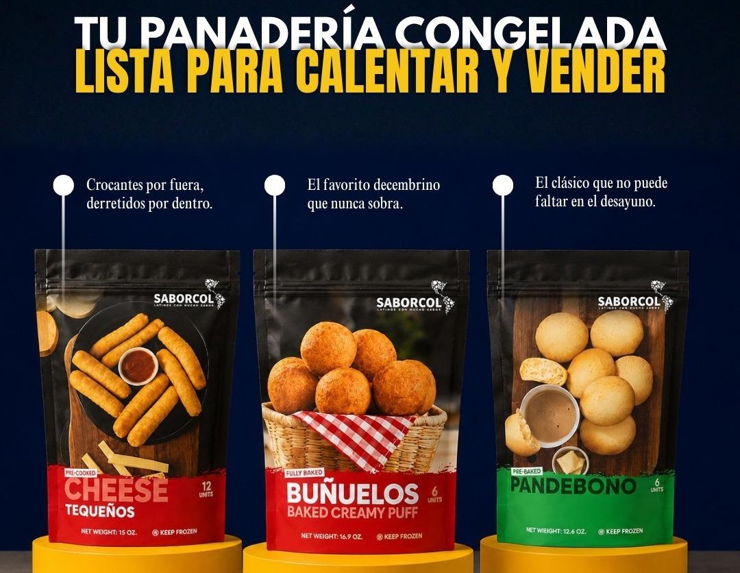 SaborCol own-brand line — Cheese Tequeños and pandebono